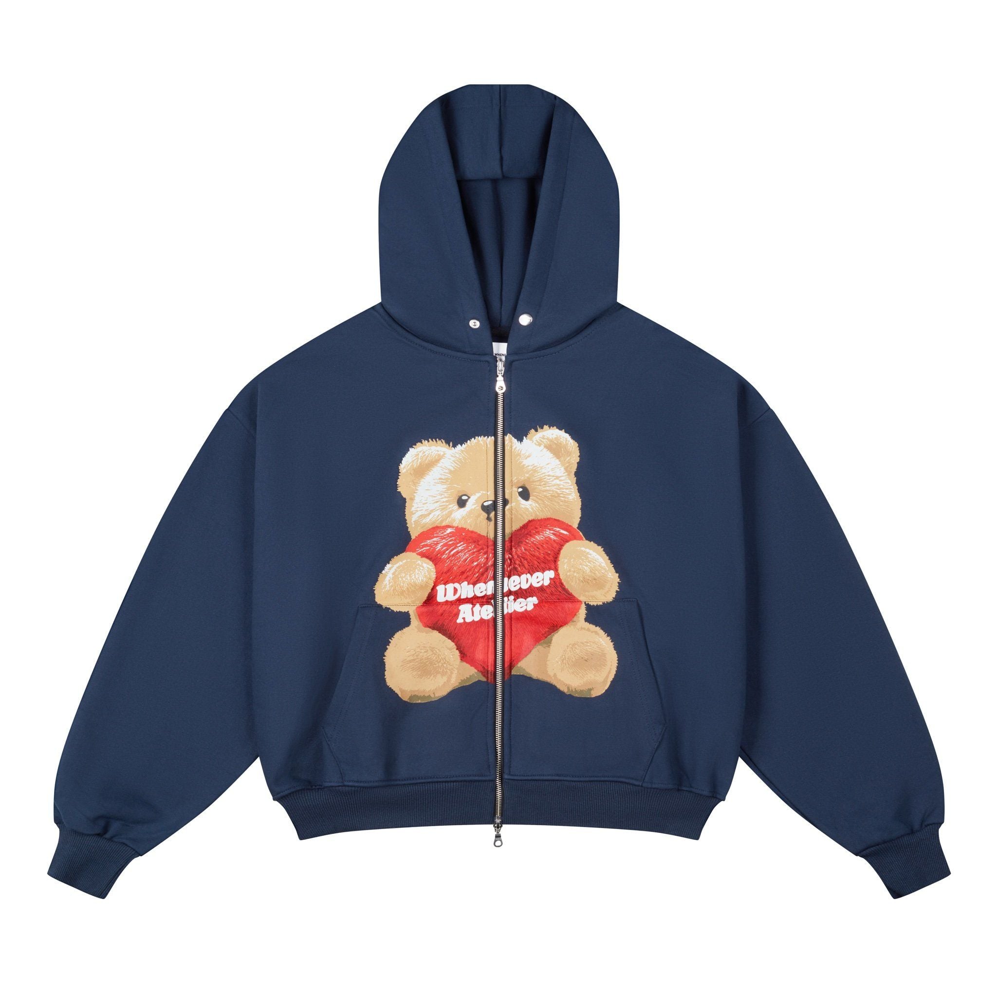 “WHENEVER” BEAR HOODIE ZIP / NAVY