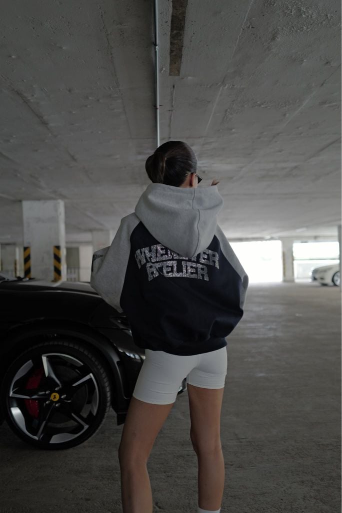 Áo khoác ”WHENEVER” SUPER STAR RAGLAN HOODIE ZIP / NAVY GREY