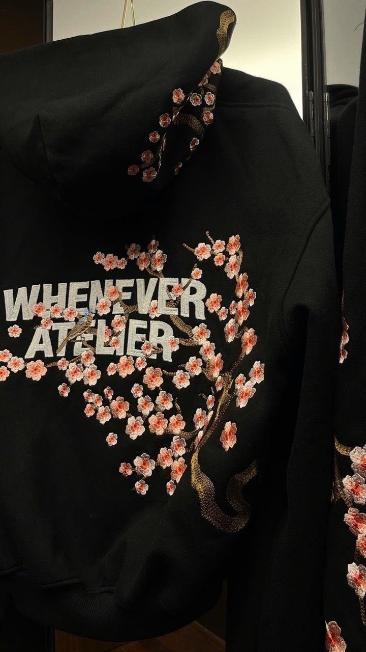 ÁO KHOÁC “WHENEVER” SAKURA EMBROIDERED ZIP-UP HOODIE/ BLACK
