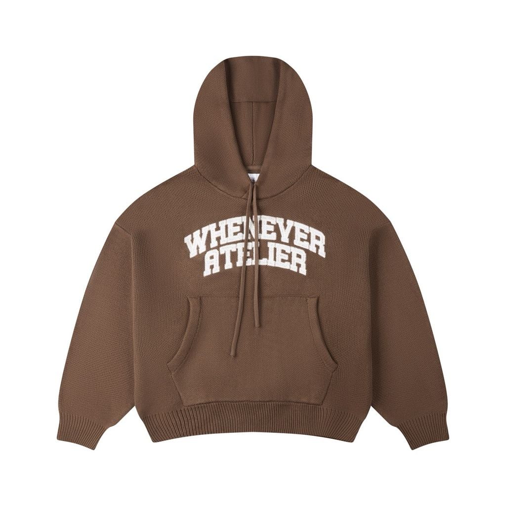 “WHENEVER” BASIC LOGO KNIT HOODIE / BROWN