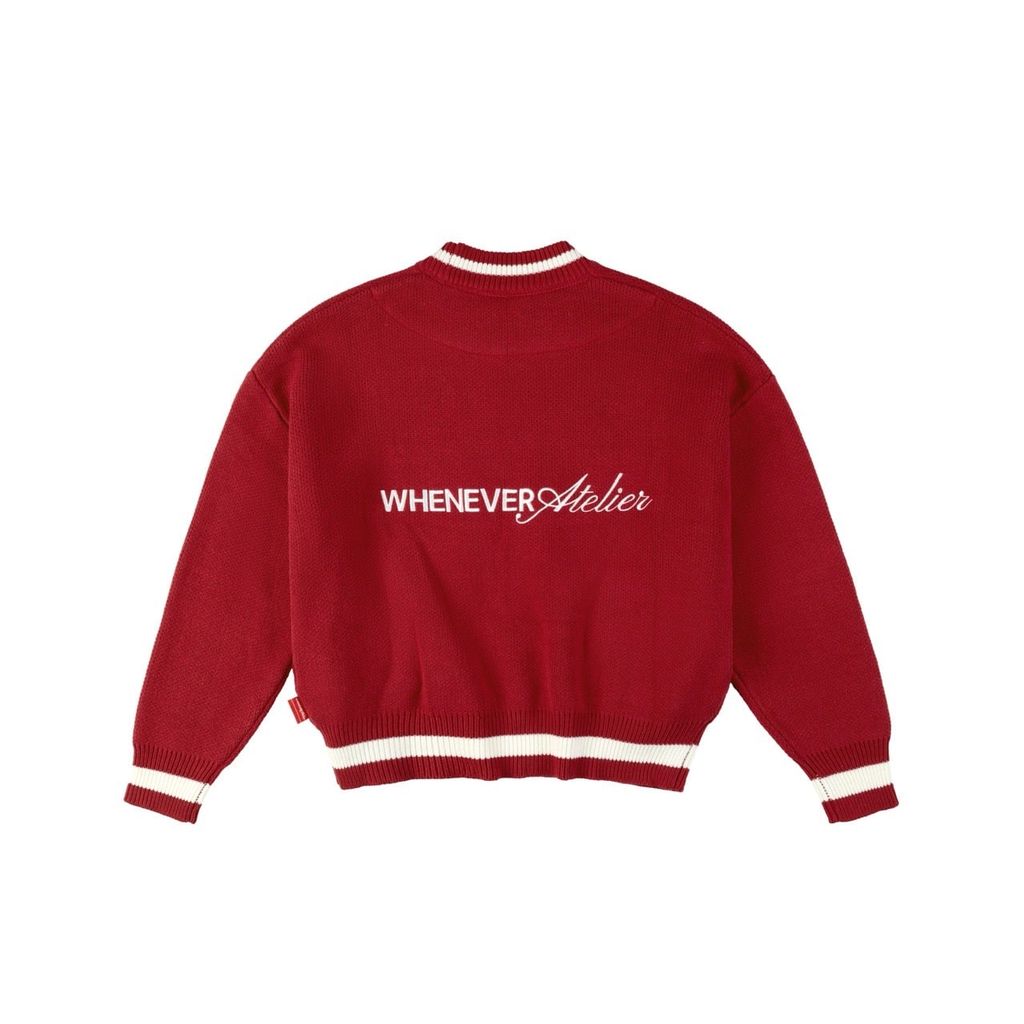 “WHENEVER” BASIC LOGO KNIT SWEATER / RED