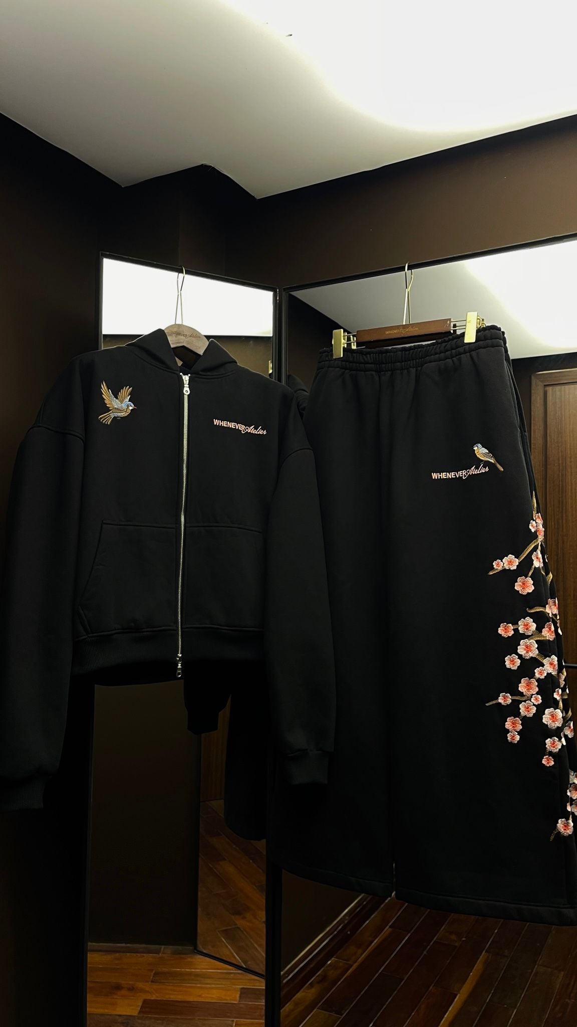 ÁO KHOÁC “WHENEVER” SAKURA EMBROIDERED ZIP-UP HOODIE/ BLACK