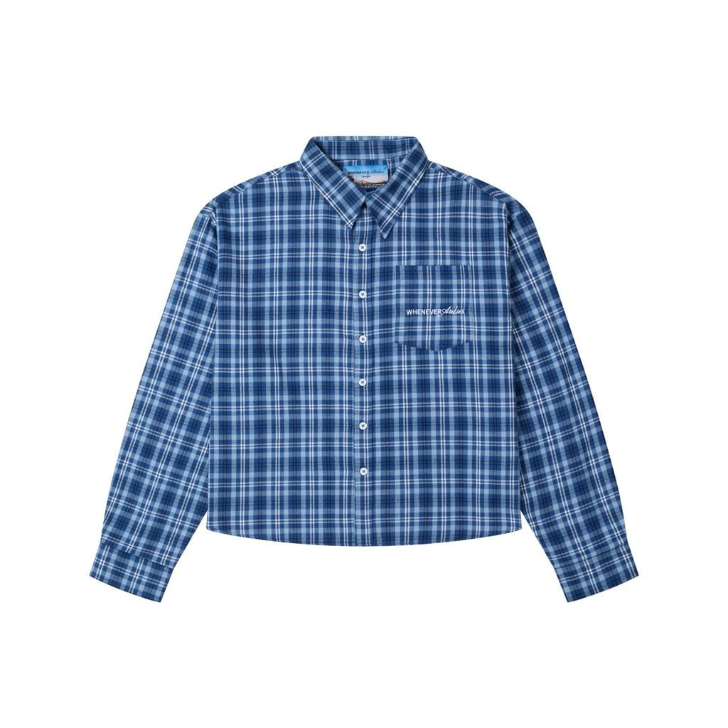 "WHENEVER" FLANNEL PLAID LONG-SLEEVE SHIRT / BLUE