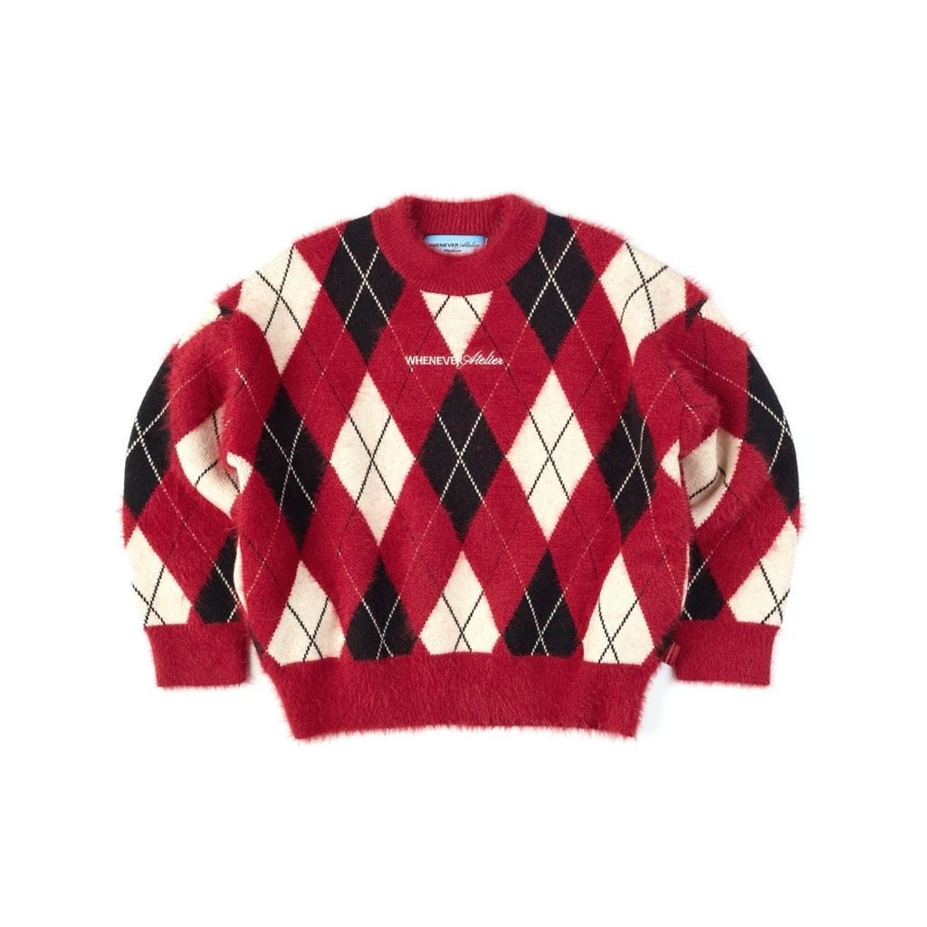 “WHENEVER” COZY PLAID KNIT SWEATER / RED