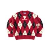 “WHENEVER” COZY PLAID KNIT SWEATER / RED