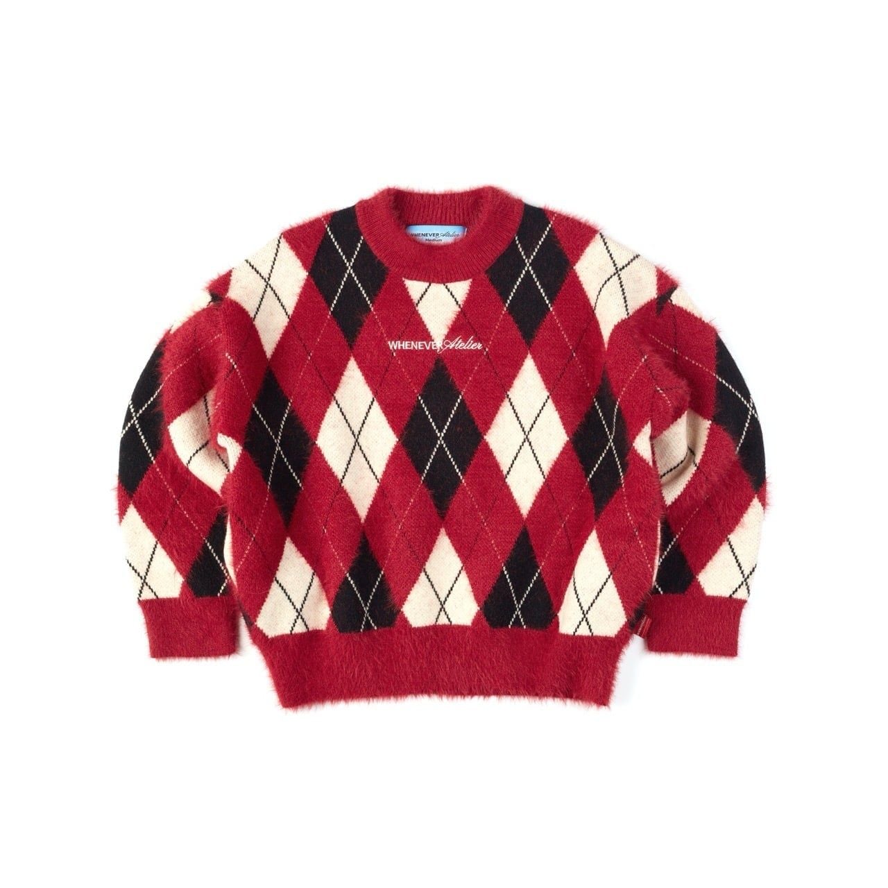 “WHENEVER” COZY PLAID KNIT SWEATER / RED