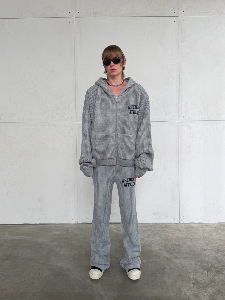 ÁO HOODIE DỆT LEN CÓ MŨ KÉO KHÓA "WHENEVER" GRAND WAFFLE ZIP HOODIE/ GREY