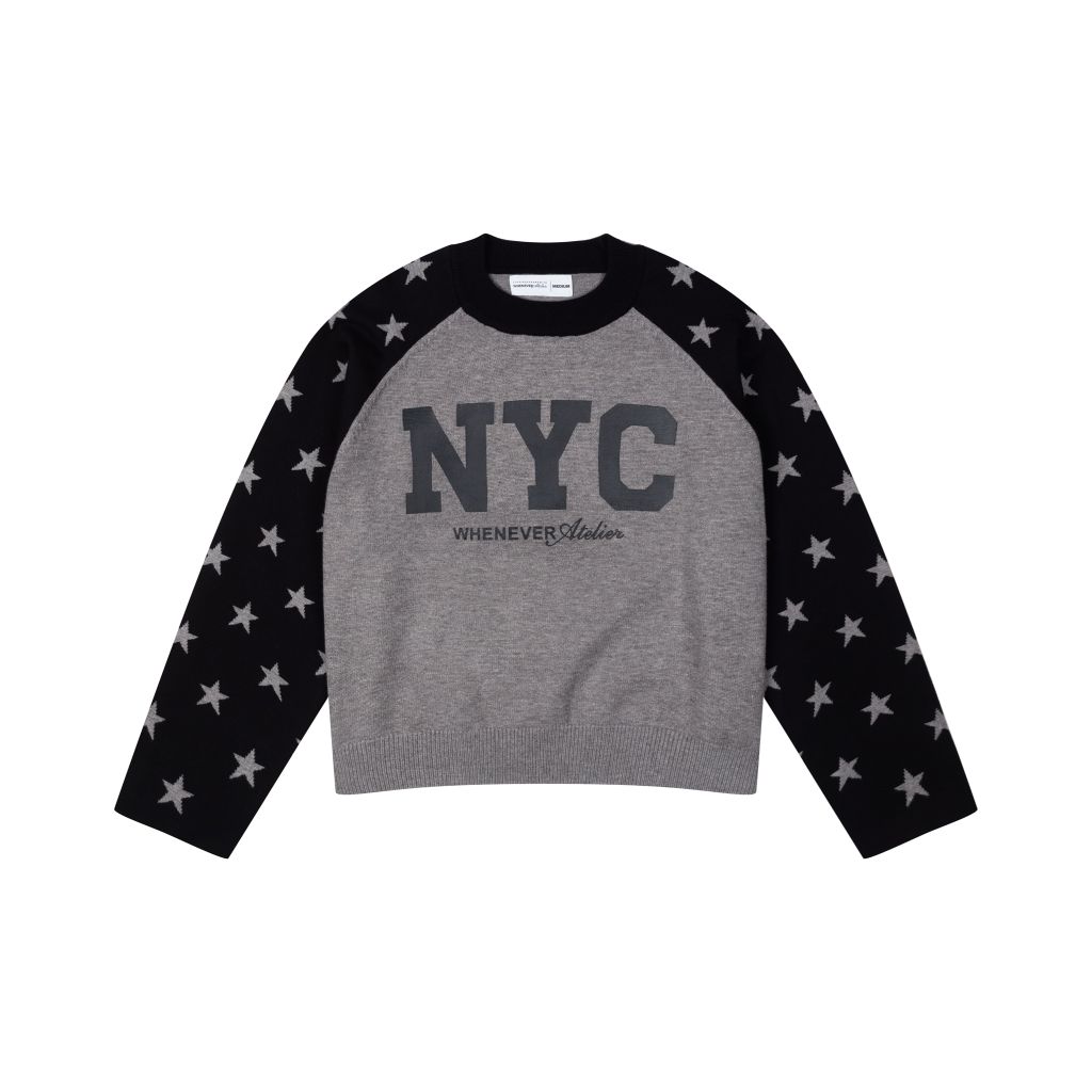 “WHENEVER” STAR RAGLAN SWEATER / GREY BLACK