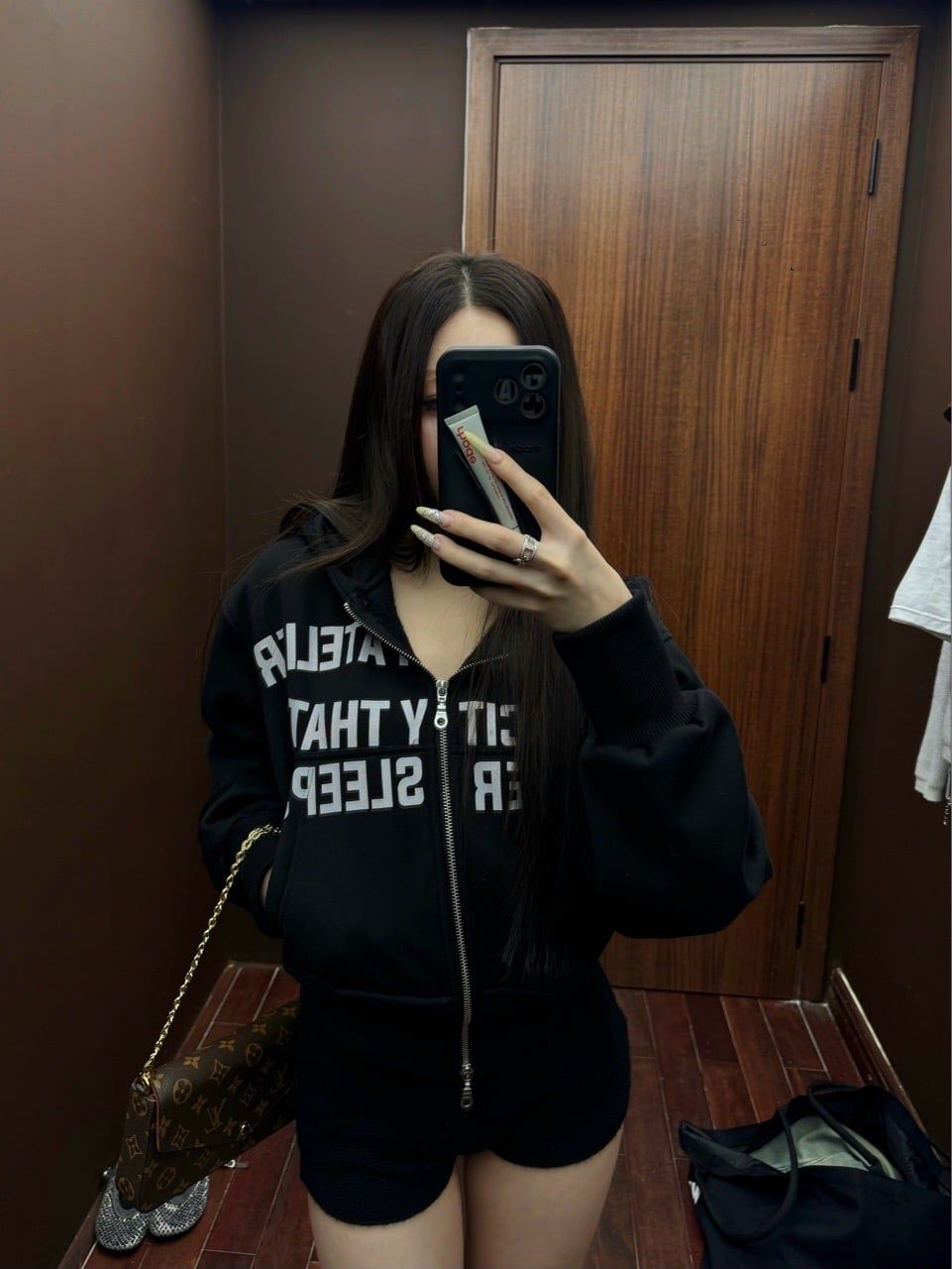 ÁO KHOÁC “WHENEVER” SS26 CROPPED ZIP-UP HOODIE / BLACK