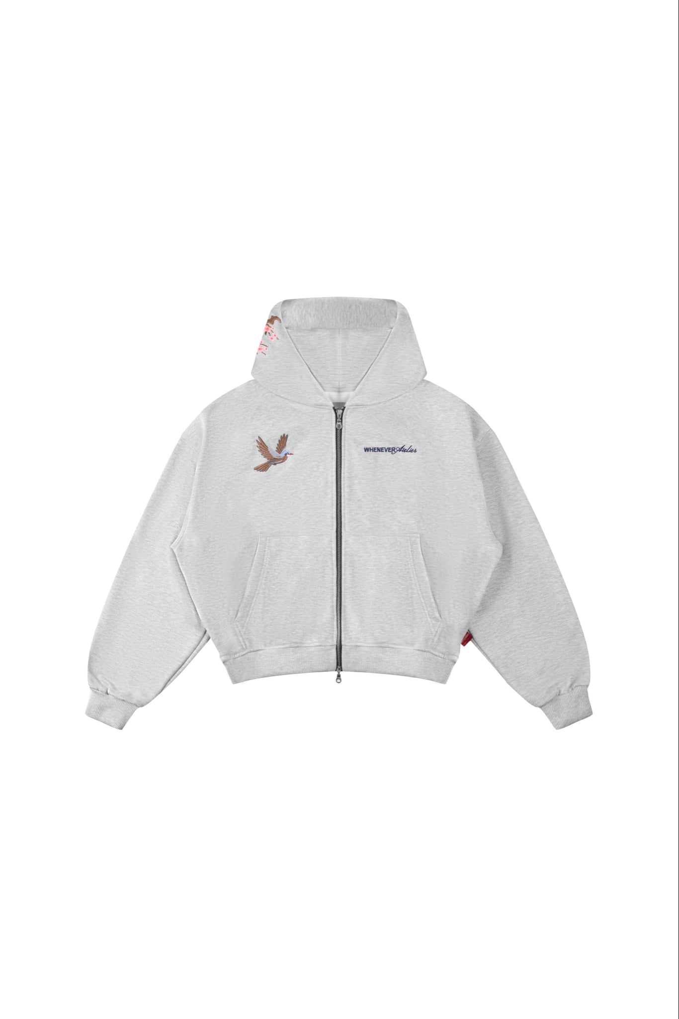 WHENEVER ATELIER Sakura Embroidered Zip-Up Hoodie／Grey 商品圖 1