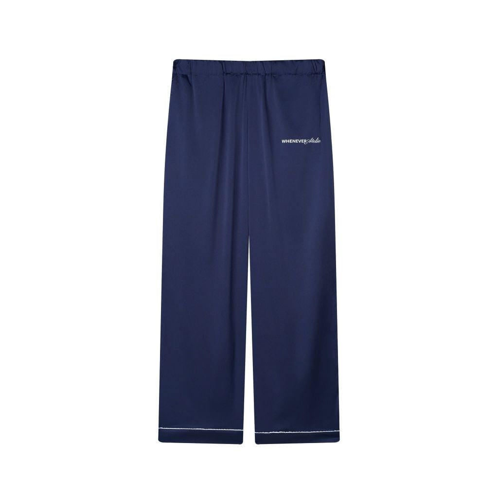 "WHENEVER" BỘ ÁO VÀ QUẦN DÀI SATIN LONG PAJAMA SHIRT + PANTS  / NAVY