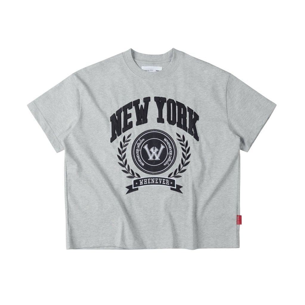 “WHENEVER” NEW YORK EMBROIDERED LOGO T-SHIRT / GREY