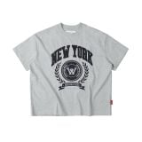 “WHENEVER” NEW YORK EMBROIDERED LOGO T-SHIRT / GREY