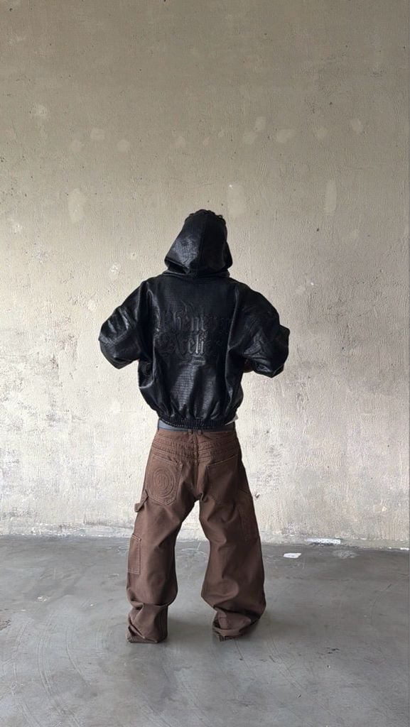 ÁO KHOÁC "WHENEVER" CROC TEXTURE HOODIE ZIP / BLACK