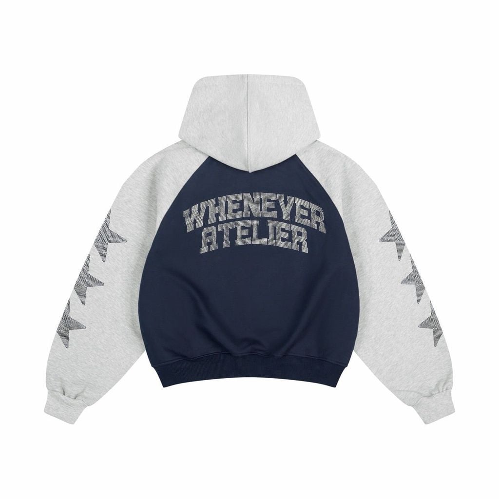 Áo khoác ”WHENEVER” SUPER STAR RAGLAN HOODIE ZIP / NAVY GREY