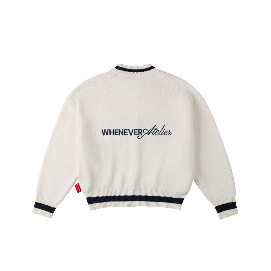 “WHENEVER” BASIC LOGO KNIT SWEATER / WHITE NAVY