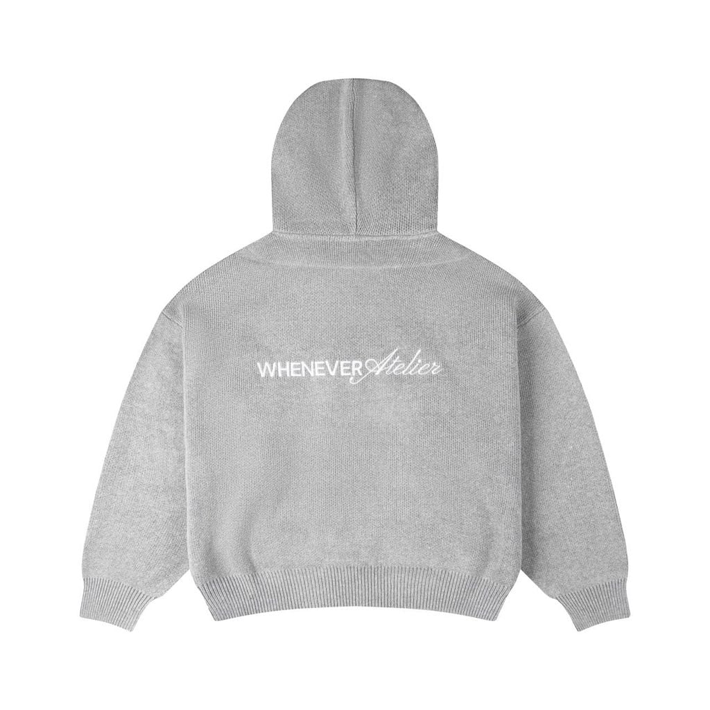 “WHENEVER” BASIC LOGO KNIT HOODIE / GREY