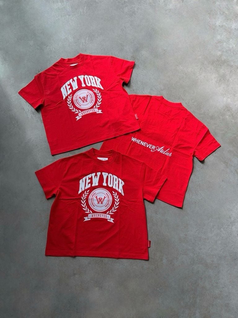 “WHENEVER” NEW YORK EMBROIDERED LOGO T-SHIRT / RED