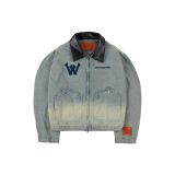 "WHENEVER" LEATHER-COLLAR DENIM JACKET / WASH BLUE