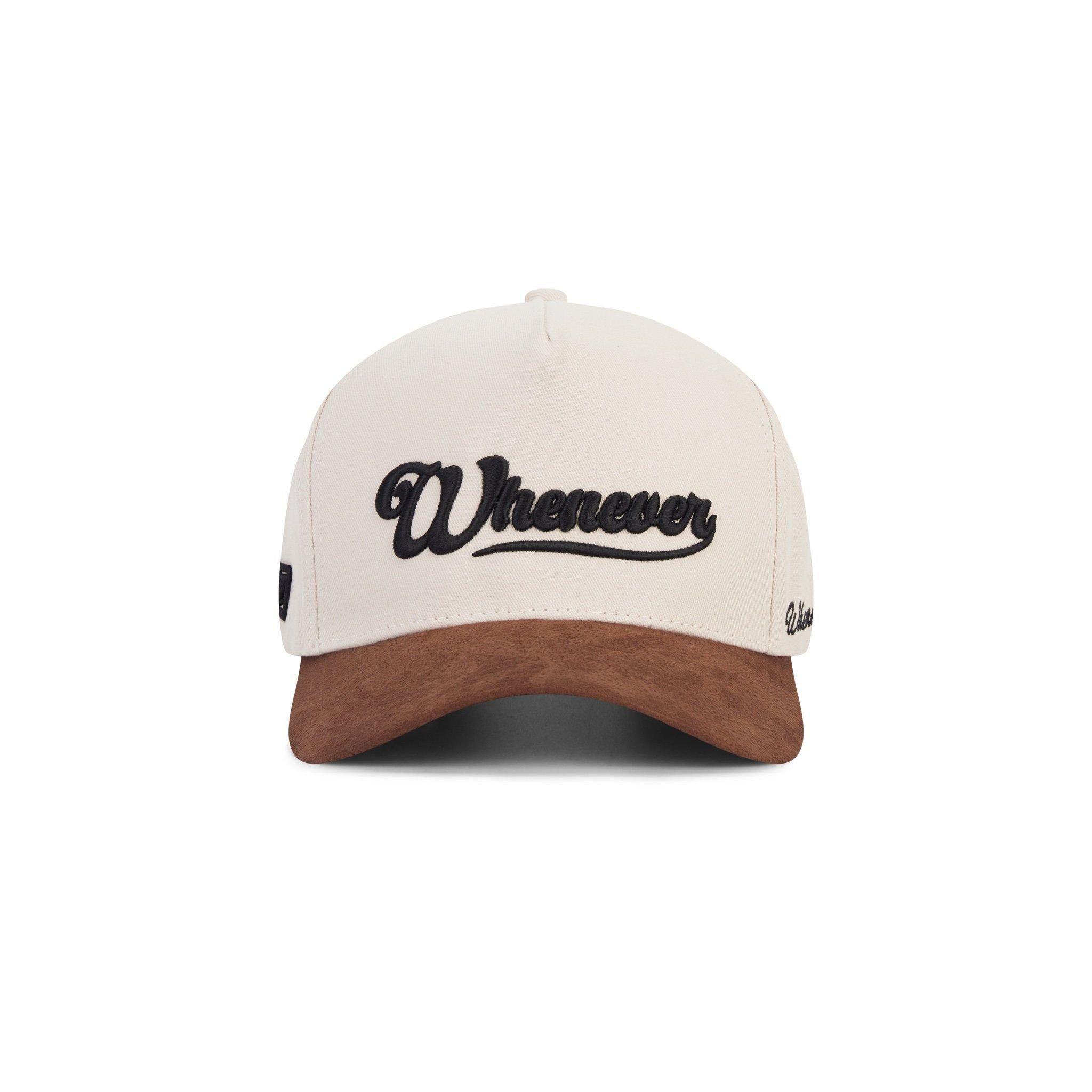 “WHENEVER” LOGO KHAKI SUEDE TRUCKER HAT / BROWN