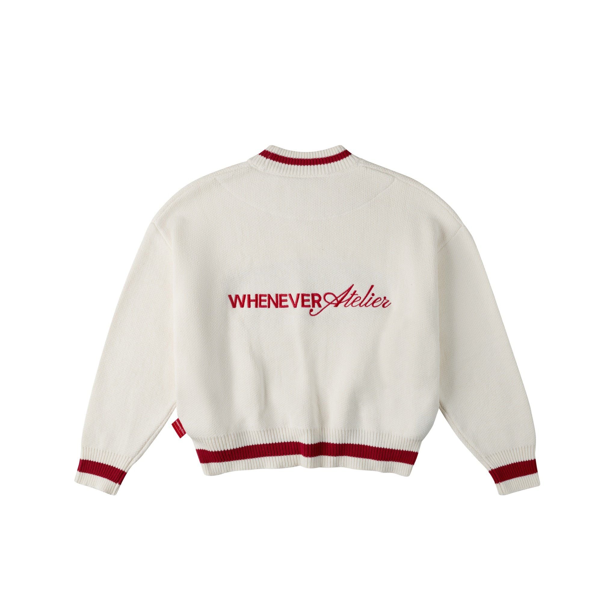 “WHENEVER” BASIC LOGO KNIT SWEATER / WHITE RED
