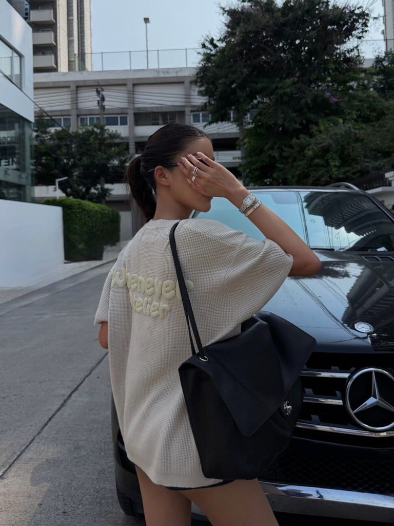 ÁO DỆT “WHENEVER” BASIC EMBOSSED LOGO WAFFLE T-SHIRT / BEIGE