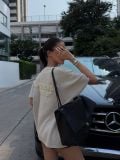ÁO DỆT “WHENEVER” BASIC EMBOSSED LOGO WAFFLE T-SHIRT / BEIGE