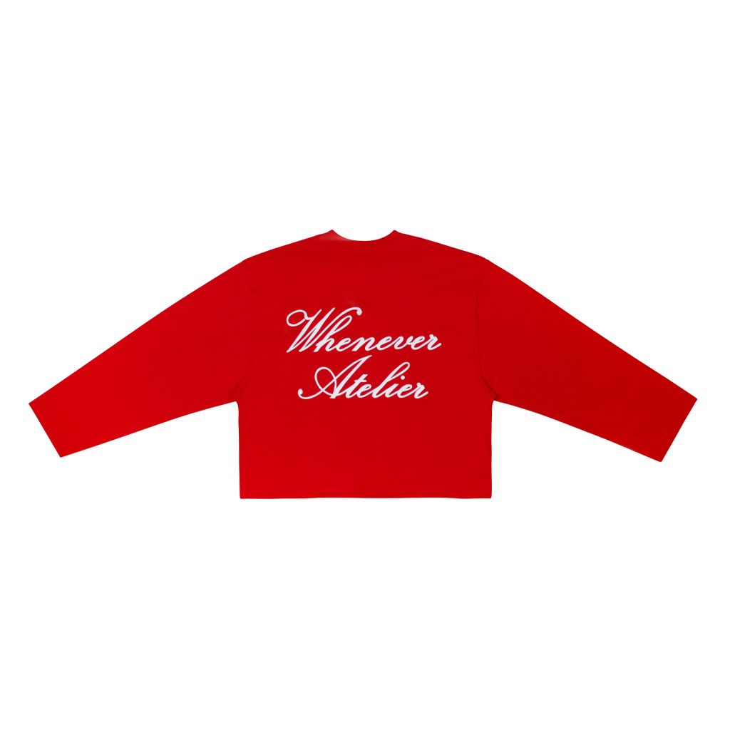 “WHENEVER” SS25 EMBROIDERED LOGO LONG SLEEVES T-SHIRT / RED