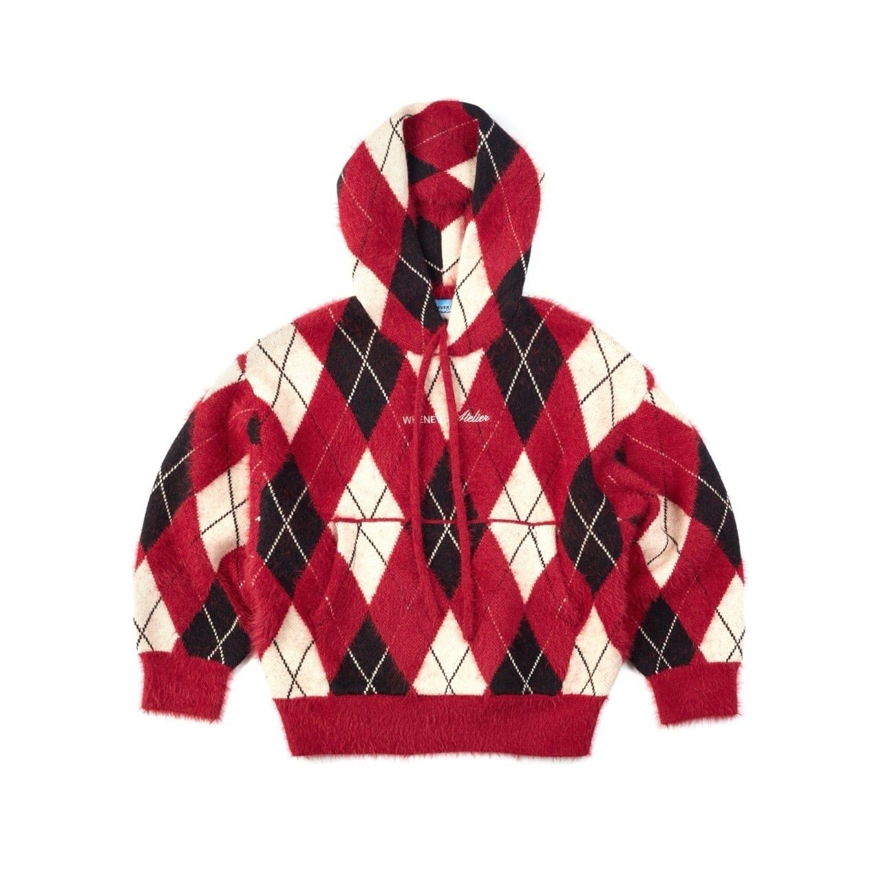 “WHENEVER” COZY PLAID KNIT HOODIE / RED