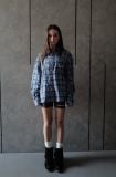 "WHENEVER" FLANNEL PLAID LONG-SLEEVE SHIRT / BLUE