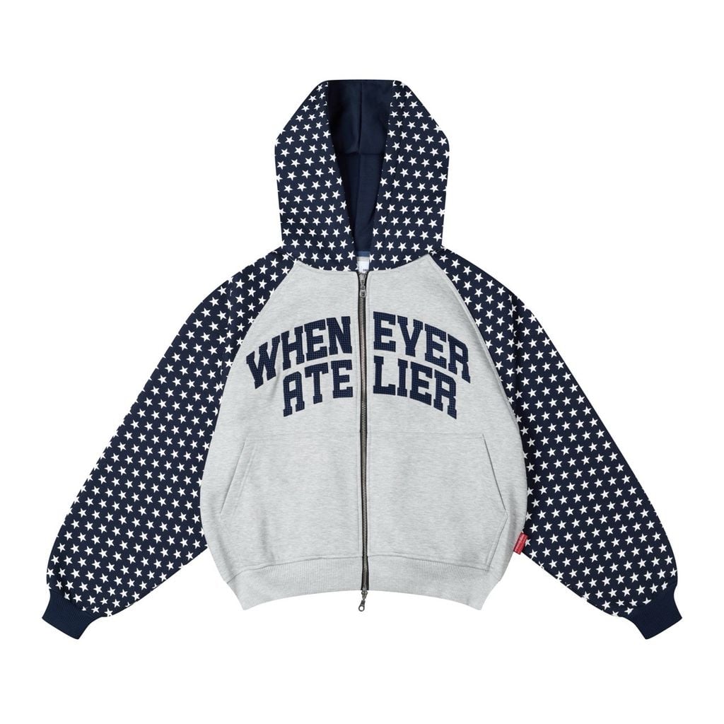 "WHENEVER" STAR RAGLAN HOODIE ZIP / GREY NAVY