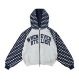 "WHENEVER" STAR RAGLAN HOODIE ZIP / GREY NAVY