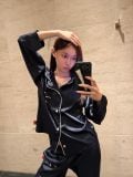 "WHENEVER" BỘ ÁO VÀ QUẦN DÀI SATIN LONG PAJAMA SHIRT + PANTS  / NAVY