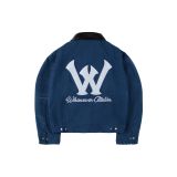 "WHENEVER" LEATHER-COLLAR DENIM JACKET / NAVY