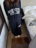 “WHENEVER” BASIC LOGO KNIT HOODIE / NAVY