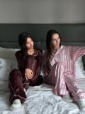 "WHENEVER" BỘ ÁO VÀ QUẦN DÀI SATIN LONG PAJAMA SHIRT + PANTS  / BROWN