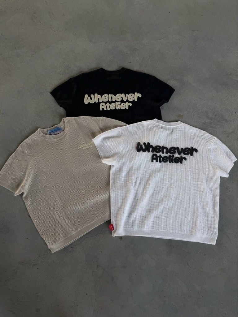 Áo dệt “WHENEVER” BASIC EMBOSSED LOGO WAFFLE T-SHIRT / WHITE