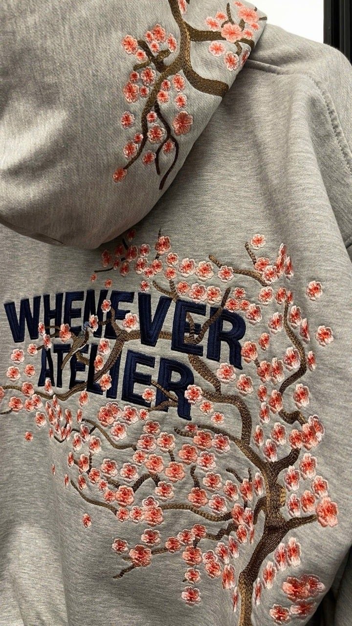 ÁO KHOÁC “WHENEVER” SAKURA EMBROIDERED ZIP-UP HOODIE/ GREY