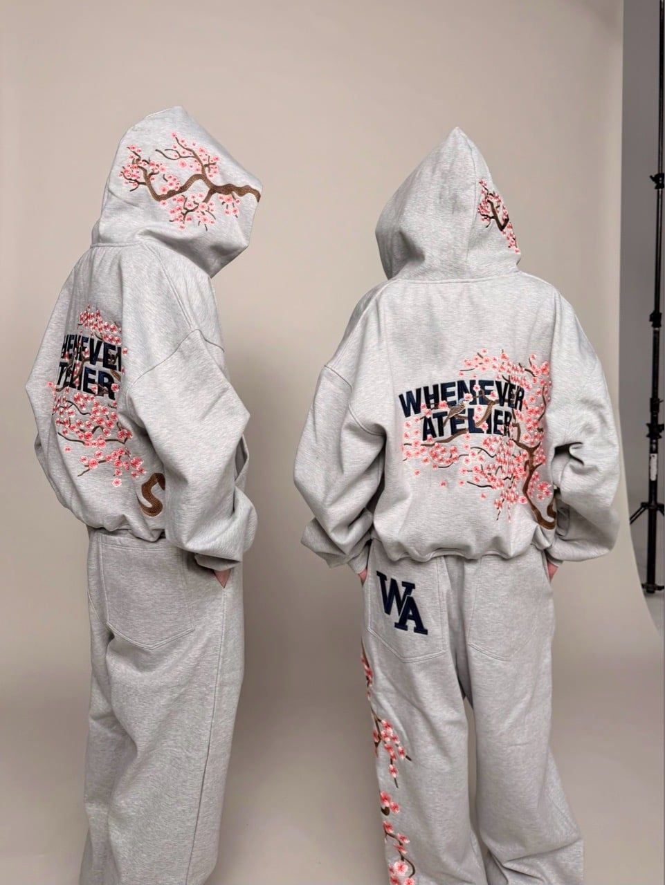 ÁO KHOÁC “WHENEVER” SAKURA EMBROIDERED ZIP-UP HOODIE/ GREY