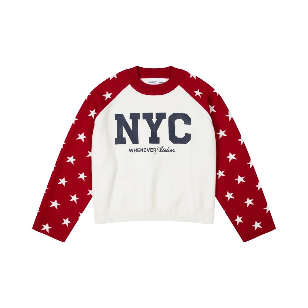 “WHENEVER” STAR RAGLAN SWEATER / WHITE RED