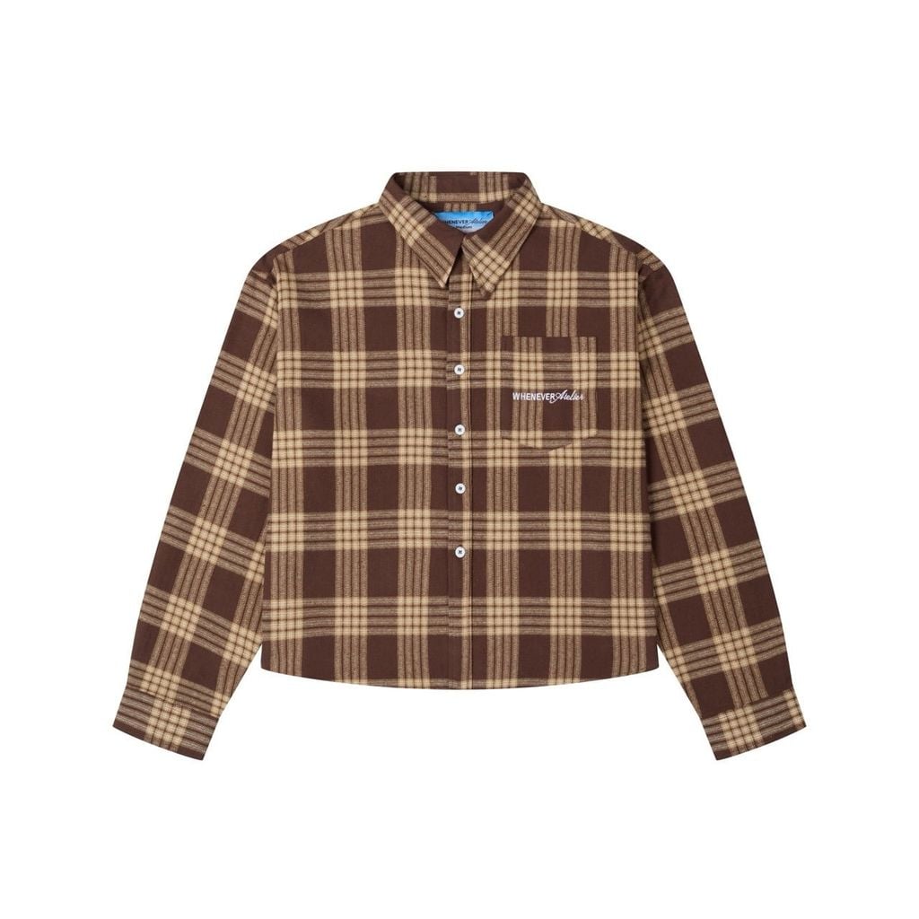 "WHENEVER" FLANNEL PLAID LONG-SLEEVE SHIRT / BROWN