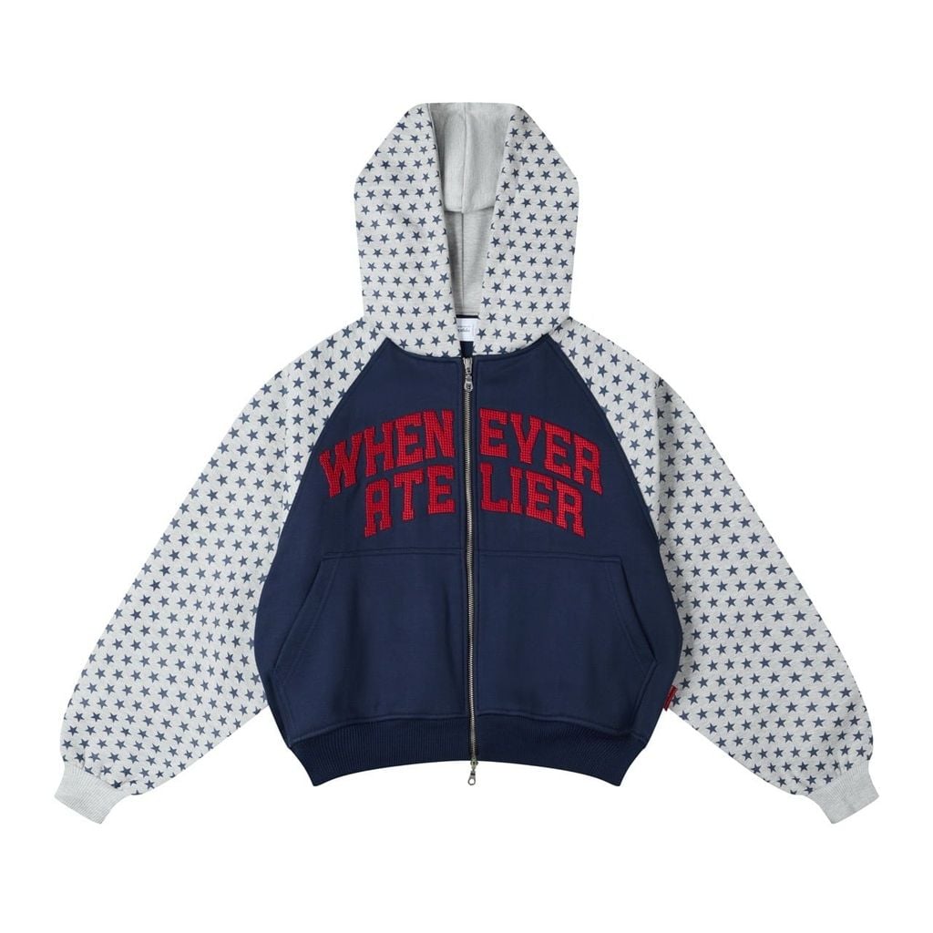 "WHENEVER" STAR RAGLAN HOODIE ZIP / NAVY GREY