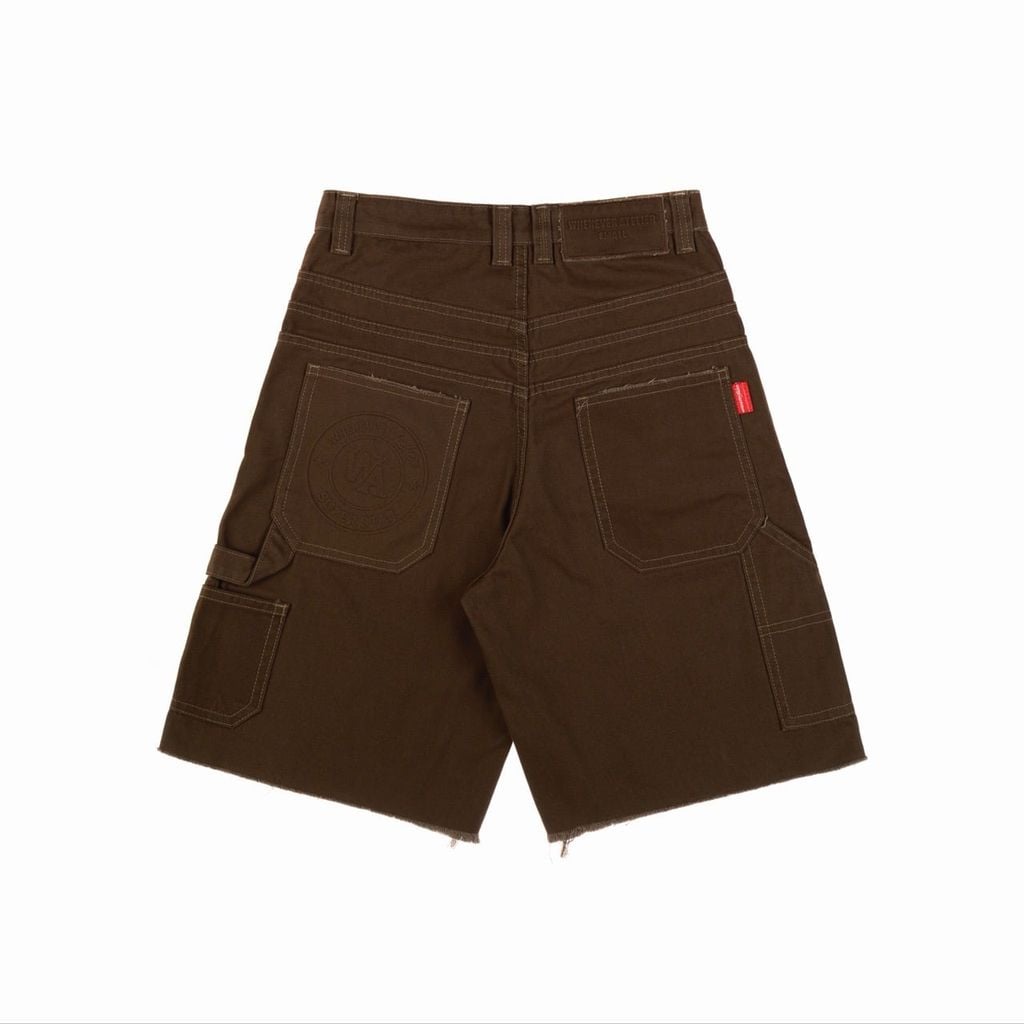 QUẦN NGẮN "WHENEVER" DOUBLE-KNEE LEATHER BAGGY SHORTS / BROWN