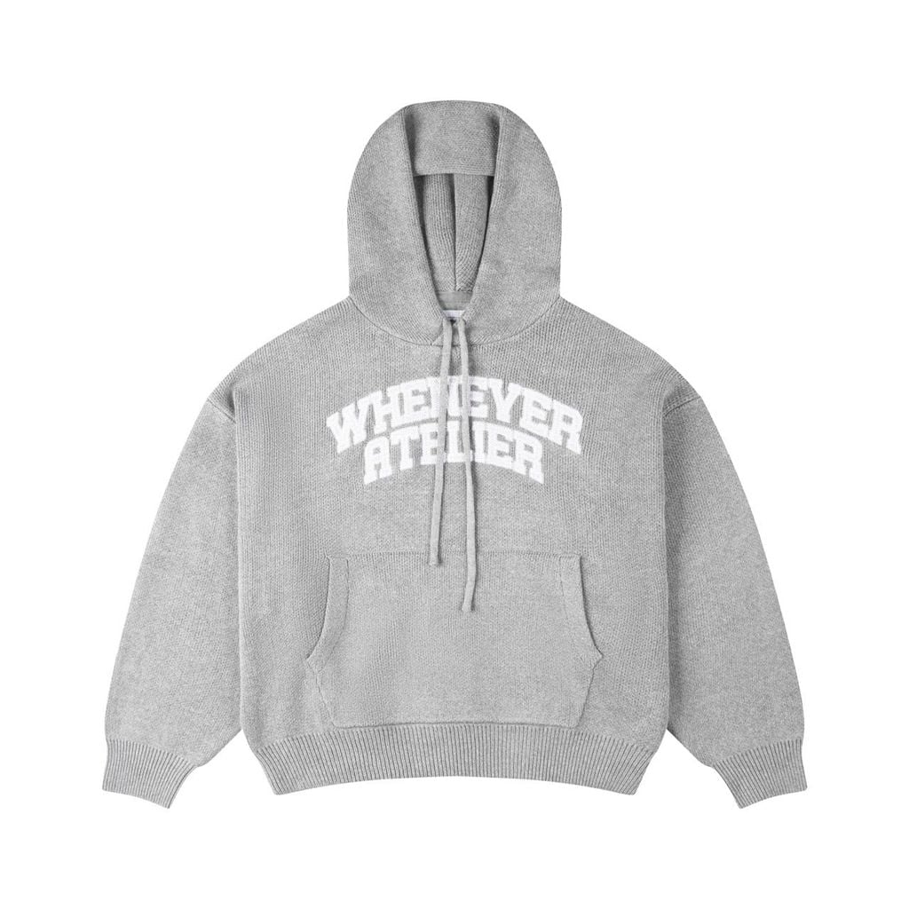 “WHENEVER” BASIC LOGO KNIT HOODIE / GREY