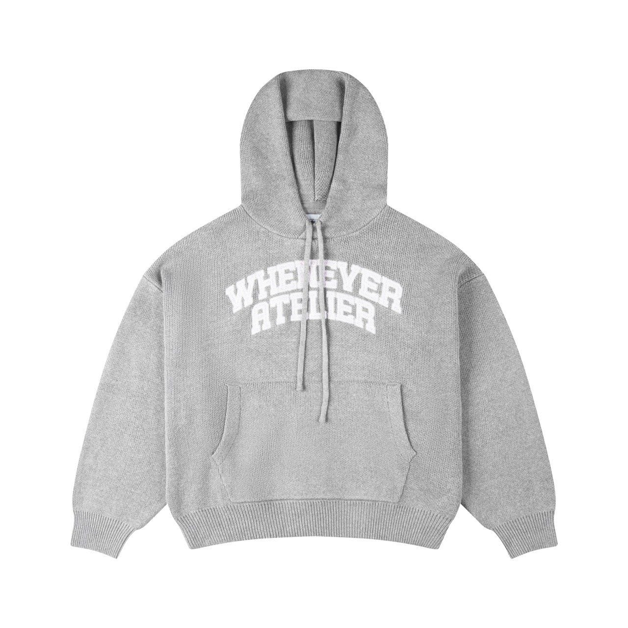 “WHENEVER” BASIC LOGO KNIT HOODIE / GREY