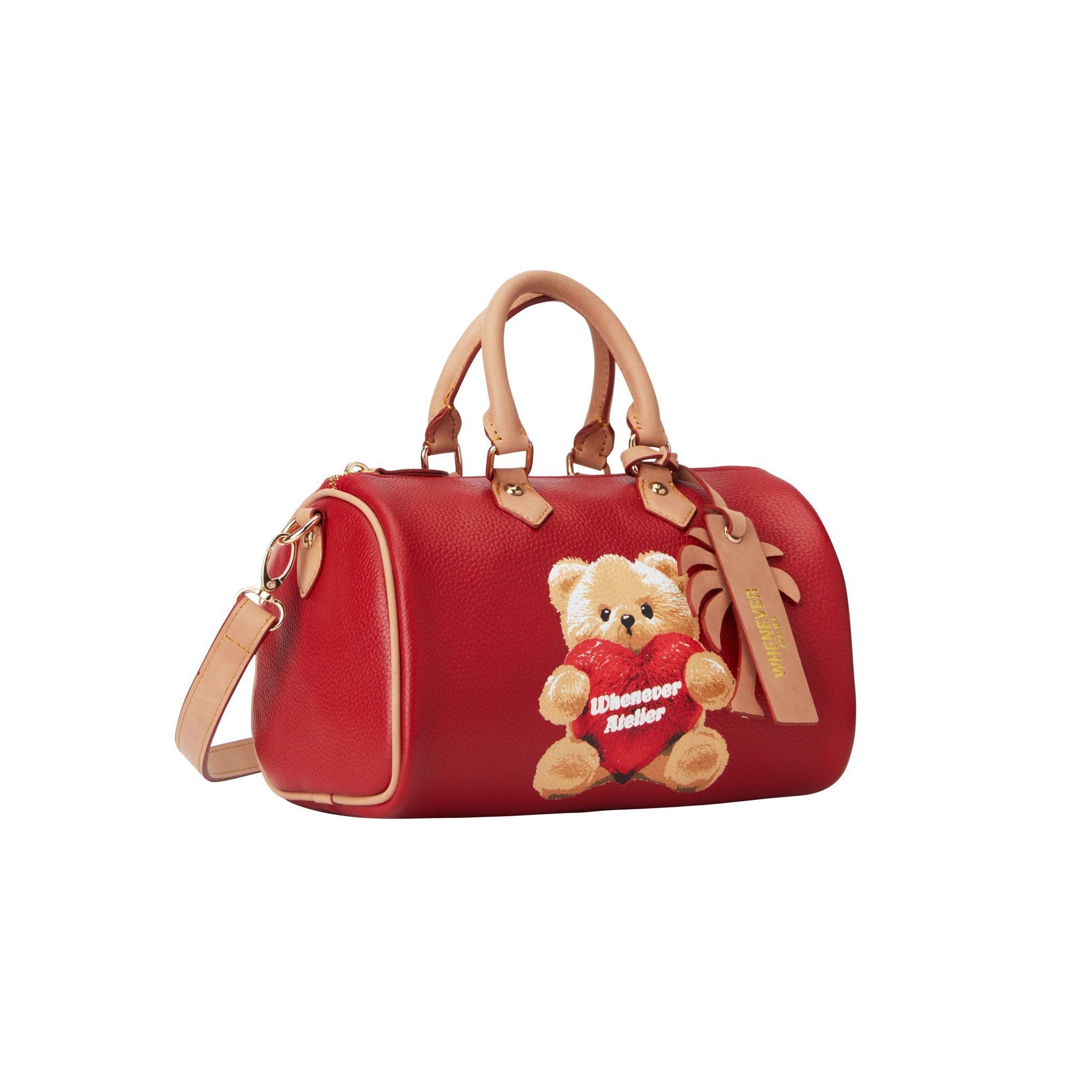 “WHENEVER” BEAR MINI LEATHER BAG / RED