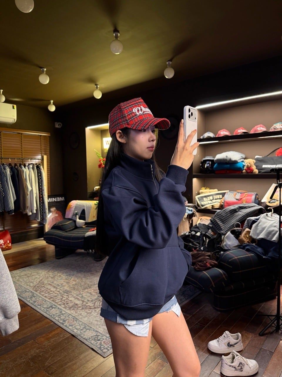 ÁO “WHENEVER” LOGO HALF-ZIP SWEATSHIRT / NAVY