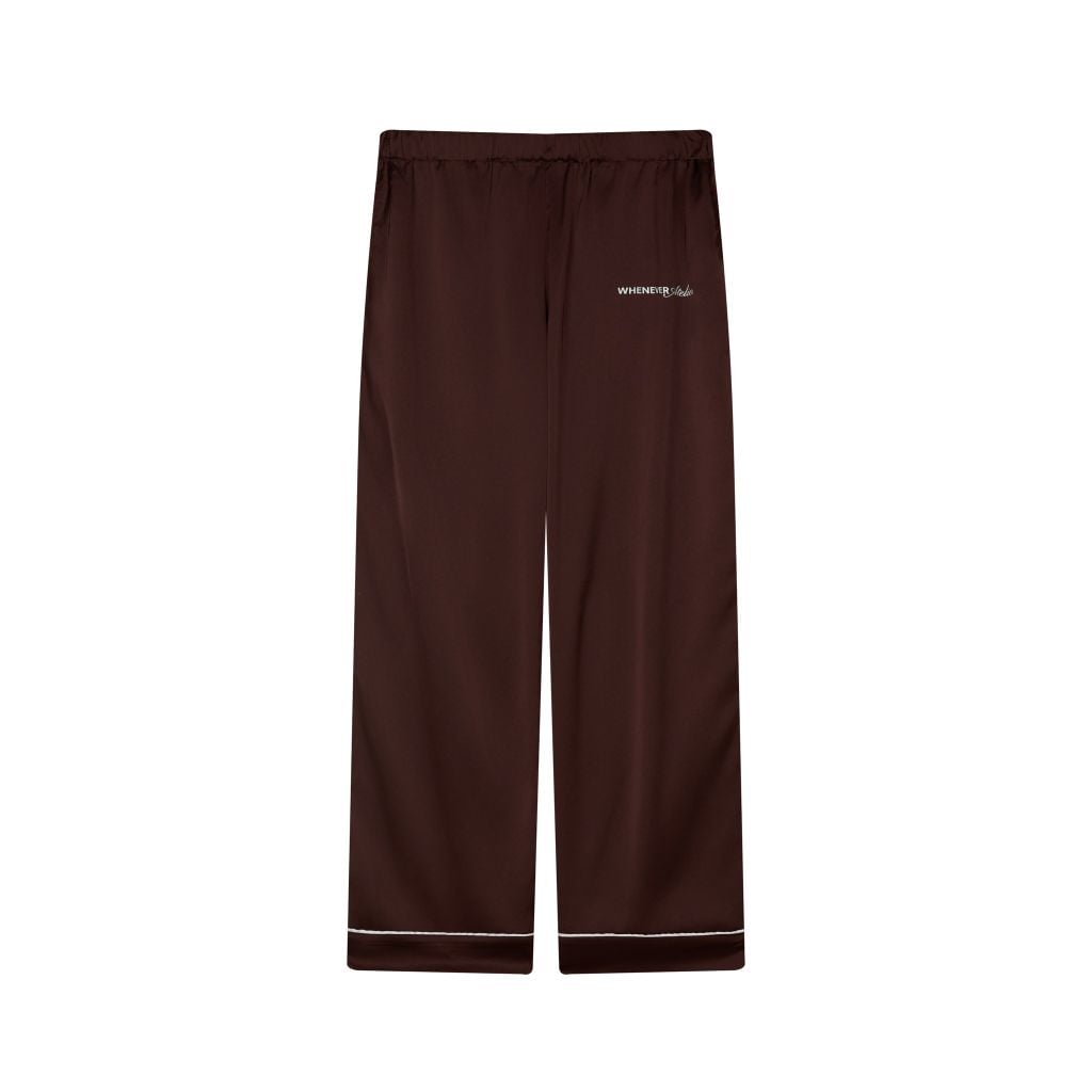 "WHENEVER" BỘ ÁO VÀ QUẦN DÀI SATIN LONG PAJAMA SHIRT + PANTS  / BROWN