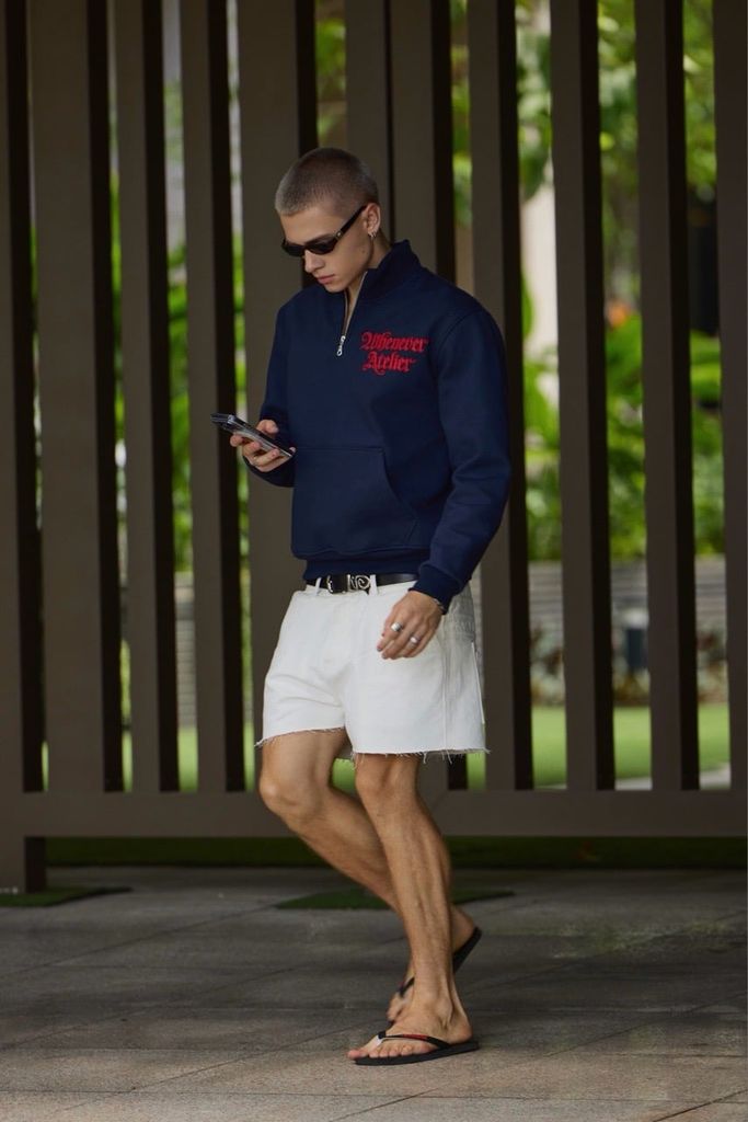 ÁO “WHENEVER” LOGO HALF-ZIP SWEATSHIRT / NAVY