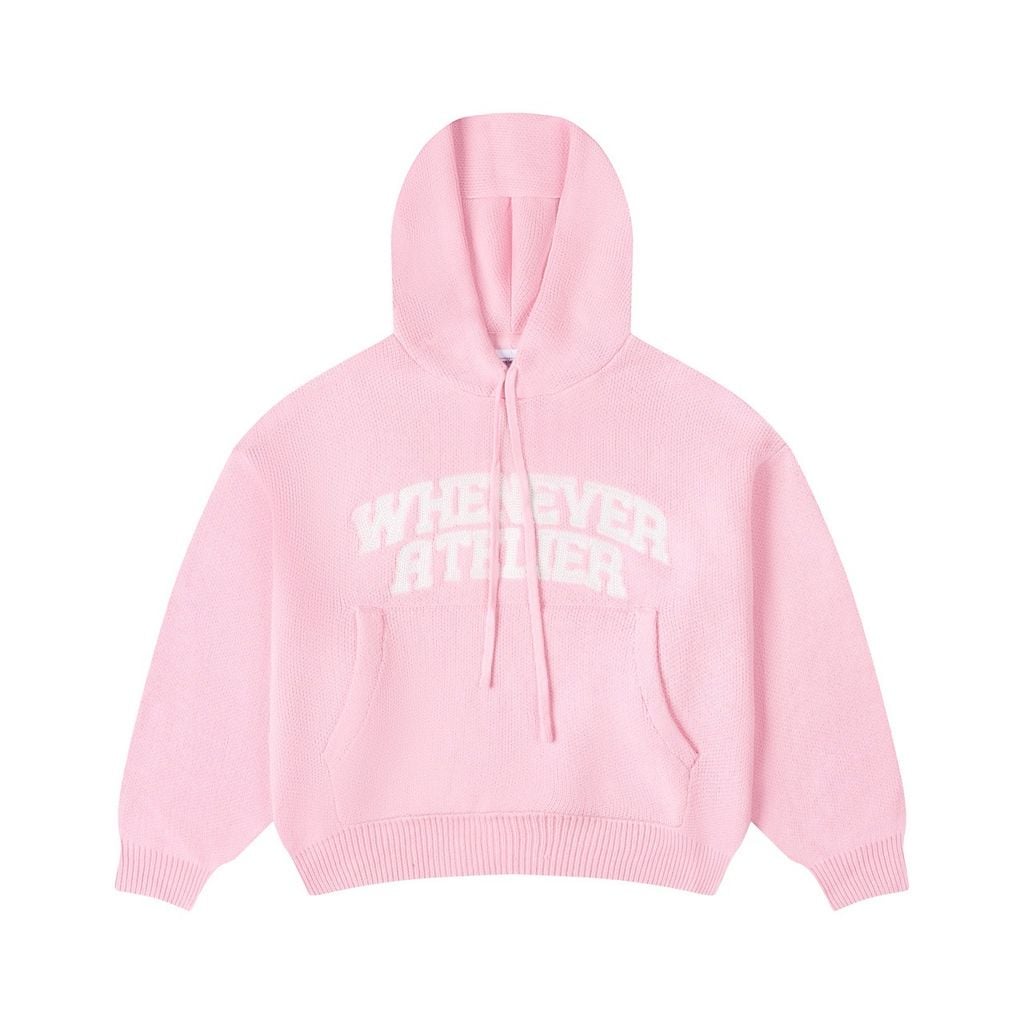 “WHENEVER” BASIC LOGO KNIT HOODIE / PINK